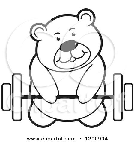 Cartoon of a Black and White Teddy Bear Lifting a Barbell - Royalty Free Vector Clipart by Lal Perera