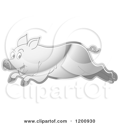 Cartoon of a Reflective Silver Running Pig - Royalty Free Vector Clipart by Lal Perera