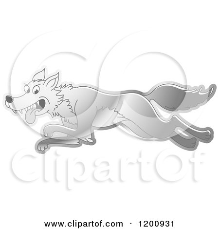 Cartoon of a Reflective Silver Running Wolf - Royalty Free Vector Clipart by Lal Perera