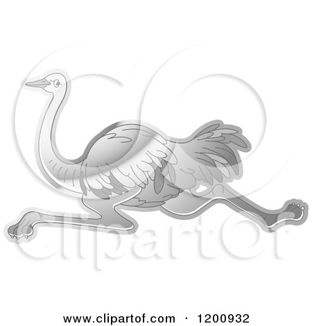 Cartoon of a Reflective Silver Running Ostrich - Royalty Free Vector Clipart by Lal Perera