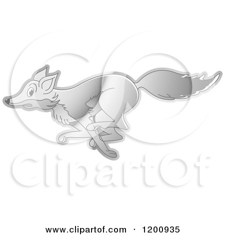 Cartoon of a Reflective Silver Running Fox - Royalty Free Vector Clipart by Lal Perera