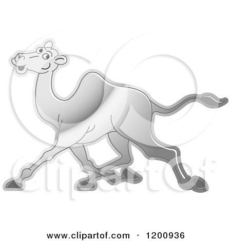 Cartoon of a Reflective Silver Running Camel - Royalty Free Vector Clipart by Lal Perera