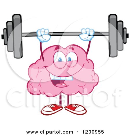 Cartoon of a Strong Pink Brain Mascot Lifting a Barbell - Royalty Free Vector Clipart by Hit Toon