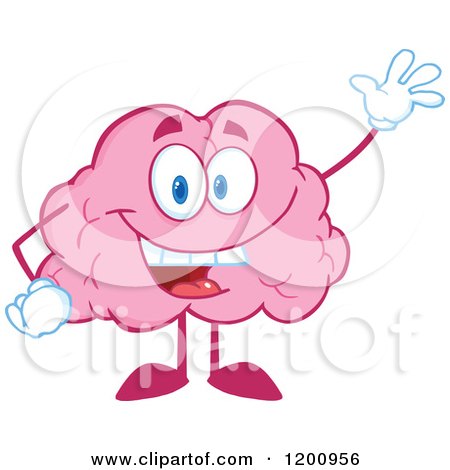 Cartoon of a Friendly Waving Pink Brain Mascot - Royalty Free Vector Clipart by Hit Toon
