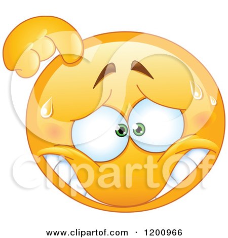 Cartoon of a Stressed or Embarassed Sweating Emoticon Smiley - Royalty Free Vector Clipart by yayayoyo