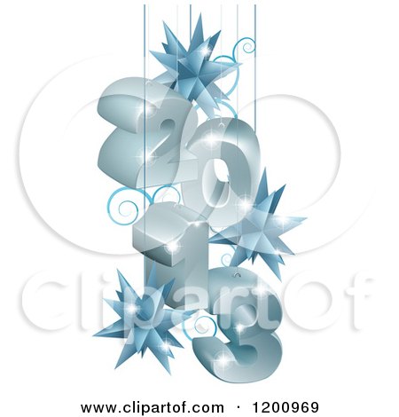 Clipart of 3d Year 2013 Suspended with Star Ornaments in Gray and Blue - Royalty Free Vector Illustration by AtStockIllustration