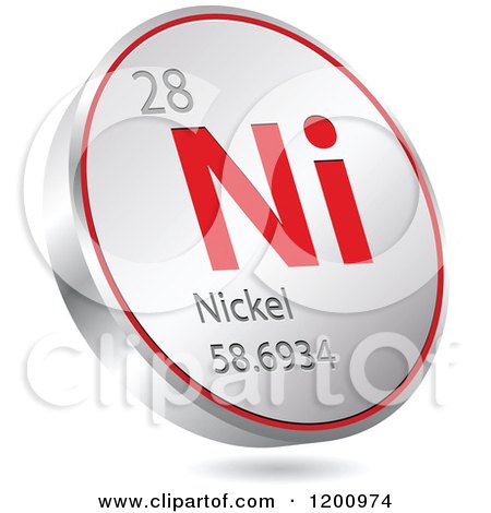 Clipart of a 3d Floating Round Red and Silver Nickel Chemical Element Icon - Royalty Free Vector Illustration by Andrei Marincas