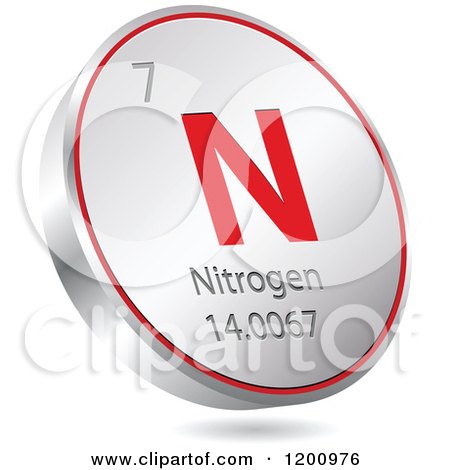Clipart of a 3d Floating Round Red and Silver Nitrogen Chemical Element Icon - Royalty Free Vector Illustration by Andrei Marincas