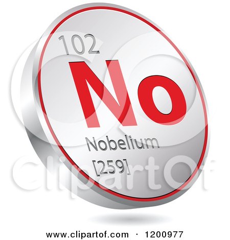 Clipart of a 3d Floating Round Red and Silver Nobelium Chemical Element Icon - Royalty Free Vector Illustration by Andrei Marincas
