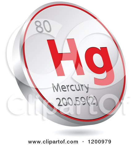 Clipart of a 3d Floating Round Red and Silver Mercury Chemical Element Icon - Royalty Free Vector Illustration by Andrei Marincas