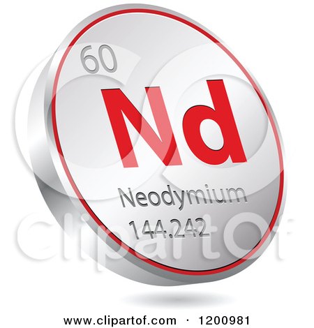 Clipart of a 3d Floating Round Red and Silver Neodymium Chemical Element Icon - Royalty Free Vector Illustration by Andrei Marincas