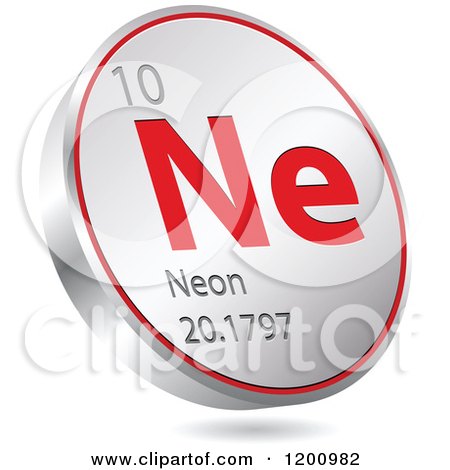 Clipart of a 3d Floating Round Red and Silver Neon Chemical Element Icon - Royalty Free Vector Illustration by Andrei Marincas