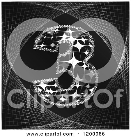 Clipart of a Mesh Tunnel and Sparkly Number 3 - Royalty Free Vector Illustration by Andrei Marincas