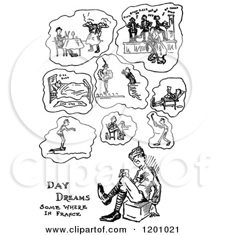 Clipart of a Vintage Black and White War Cartoon - Royalty Free Vector Illustration by Prawny Vintage