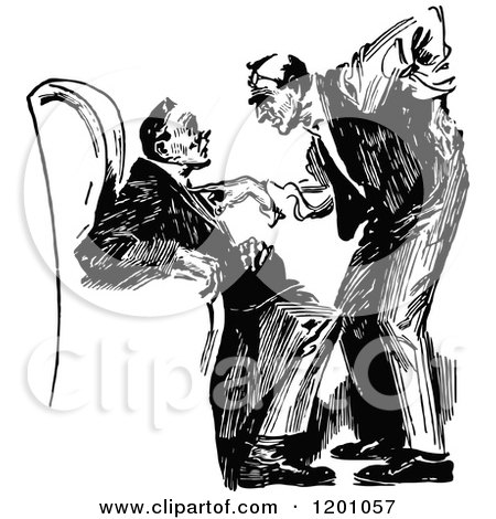 Clipart of a Vintage Black and White Man Threatening or Advising Another - Royalty Free Vector Illustration by Prawny Vintage