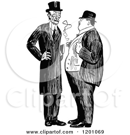 Clipart of Vintage Black and White Two Men Talking - Royalty Free Vector Illustration by Prawny Vintage