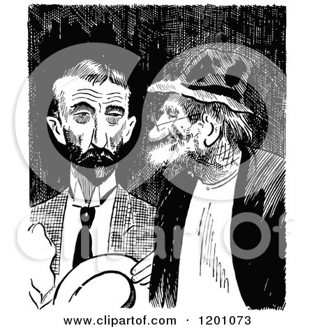 Clipart of Vintage Black and White Two Men Talking - Royalty Free Vector Illustration by Prawny Vintage