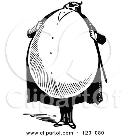 Clipart of a Vintage Black and White Fat Egg Man - Royalty Free Vector Illustration by Prawny Vintage