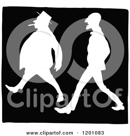 Clipart of Vintage Black and White Silhouetted Men Walking on Black - Royalty Free Vector Illustration by Prawny Vintage