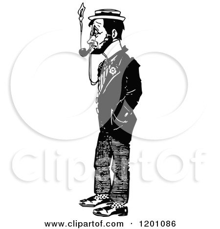 Clipart of a Vintage Black and White Man Smoking - Royalty Free Vector Illustration by Prawny Vintage