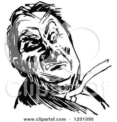 Clipart of a Vintage Black and White Angry Man - Royalty Free Vector Illustration by Prawny Vintage
