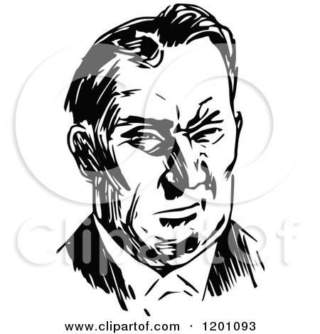 Clipart of a Vintage Black and White Grumpy Man - Royalty Free Vector Illustration by Prawny Vintage