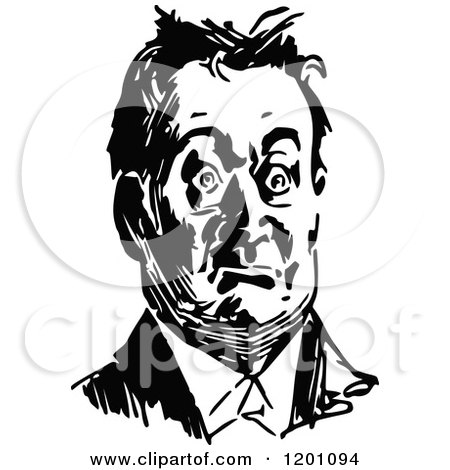 Clipart of a Vintage Black and White Shocked Man - Royalty Free Vector Illustration by Prawny Vintage