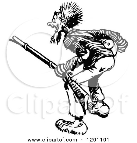 Clipart of a Vintage Black and White Screaming Man with a Rifle - Royalty Free Vector Illustration by Prawny Vintage
