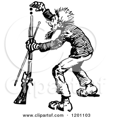 Clipart of a Vintage Black and White Man Loading a Rifle - Royalty Free Vector Illustration by Prawny Vintage