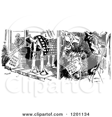 Clipart of a Vintage Black and White Man Cleaning Donkey Stables - Royalty Free Vector Illustration by Prawny Vintage