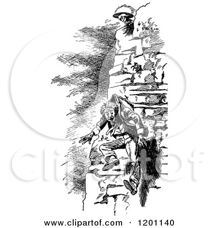 Clipart of a Vintage Black and White Man Falling from a Cliff - Royalty Free Vector Illustration by Prawny Vintage
