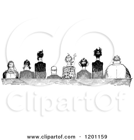 Clipart of a Vintage Black and White Rear View of Sitting Men - Royalty Free Vector Illustration by Prawny Vintage