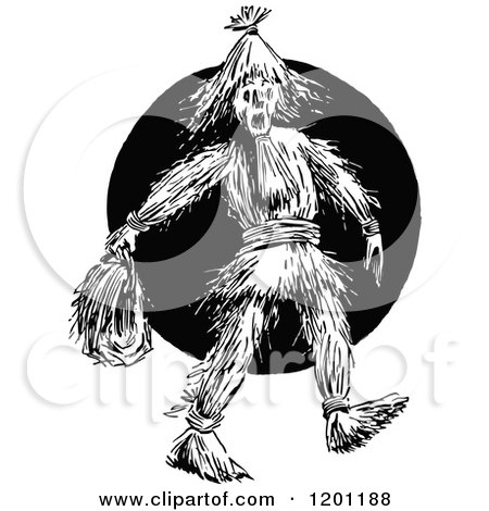 Clipart of a Vintage Black and White Walking Scarecrow - Royalty Free Vector Illustration by Prawny Vintage
