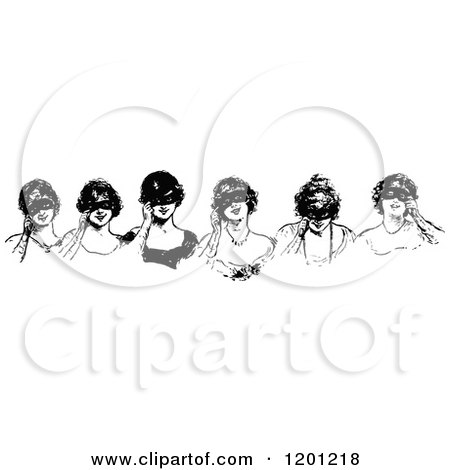 Clipart of a Vintage Black and White Border of Masked Women - Royalty Free Vector Illustration by Prawny Vintage