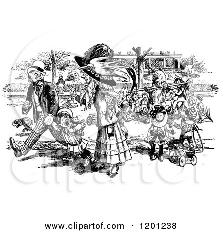 Clipart of a Vintage Black and White Crowd Around a Perfoming Bear - Royalty Free Vector Illustration by Prawny Vintage