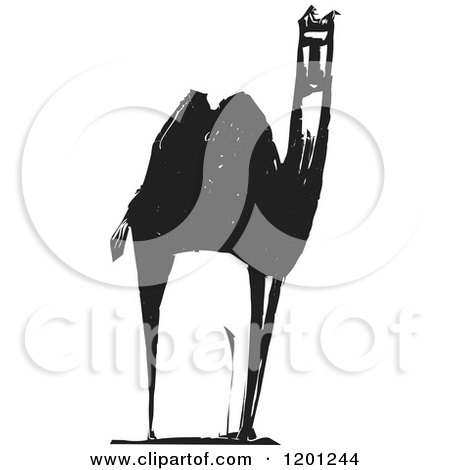 Clipart of a Camel Black and White Woodcut - Royalty Free Vector Illustration by xunantunich
