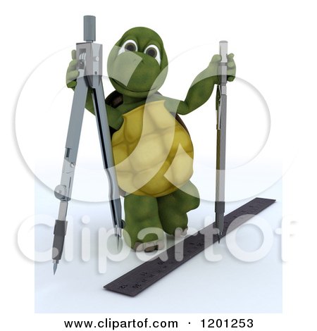 Clipart of a 3d Architect Tortoise with Drafting Tools - Royalty Free CGI Illustration by KJ Pargeter