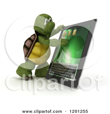 Clipart of a 3d Tortoise Using a Tablet Computer - Royalty Free CGI Illustration by KJ Pargeter