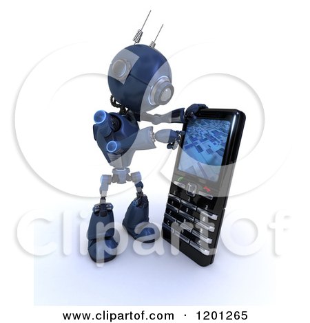 Clipart of a 3d Blue Android Robot Using a Smart Phone - Royalty Free CGI Illustration by KJ Pargeter