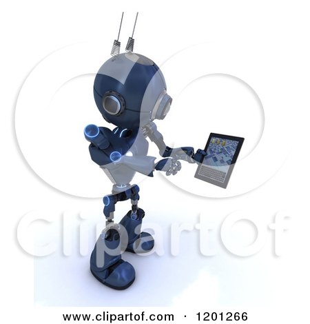 Clipart of a 3d Blue Android Robot Using a Tablet Computer - Royalty Free CGI Illustration by KJ Pargeter