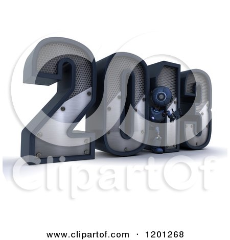 Clipart of a 3d Blue Android Robot by Year 2013 - Royalty Free CGI Illustration by KJ Pargeter
