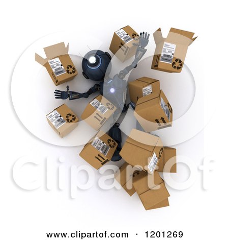 Clipart of a 3d Blue Android Robot Falling into Boxes - Royalty Free CGI Illustration by KJ Pargeter