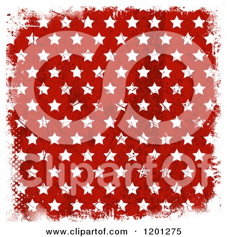 Clipart of Grungy White Stars on Red with White Halftone and Grunge Borders - Royalty Free Vector Illustration by KJ Pargeter