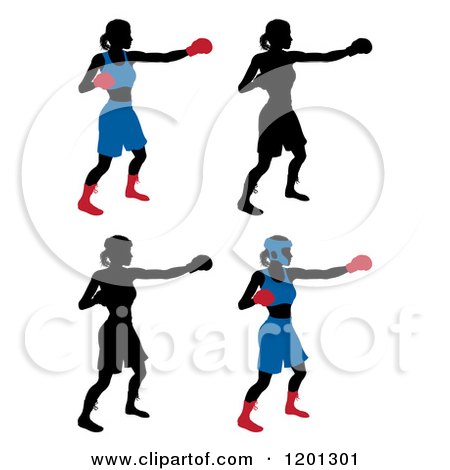 Clipart of Silhouetted Women Boxing - Royalty Free Vector Illustration by AtStockIllustration