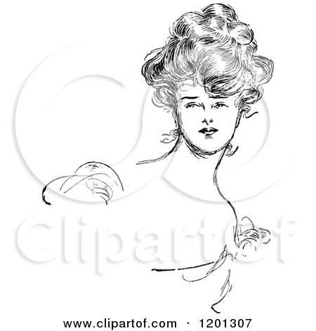 Clipart of a Vintage Black and White Elegant Lady 2 - Royalty Free Vector Illustration by Prawny Vintage