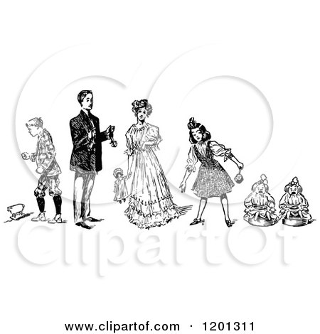 Clipart of a Vintage Black and White Family - Royalty Free Vector Illustration by Prawny Vintage