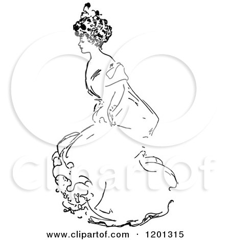 Clipart of a Vintage Black and White Elegant Lady 4 - Royalty Free Vector Illustration by Prawny Vintage