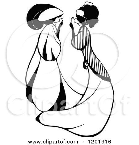 Clipart of Vintage Black and White Elegant Ladies Holding Spectacles - Royalty Free Vector Illustration by Prawny Vintage