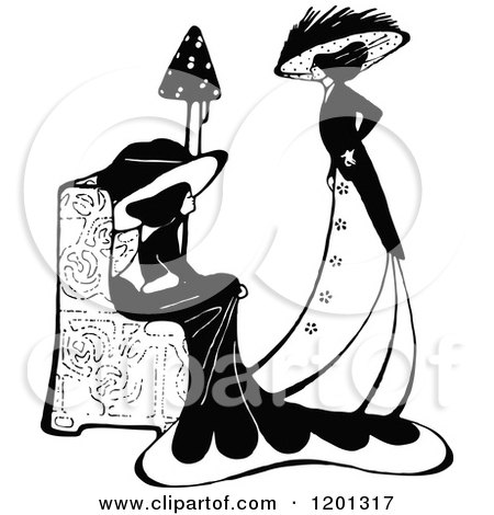 Clipart of Vintage Black and White Elegant Ladies Talking - Royalty Free Vector Illustration by Prawny Vintage