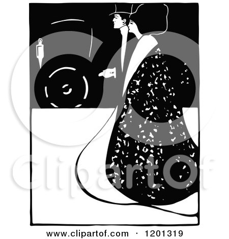 Clipart of a Vintage Black and White Elegant Couple Walking - Royalty Free Vector Illustration by Prawny Vintage